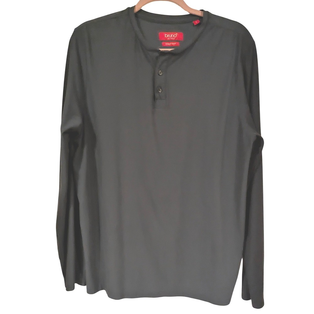 Bruno Milano Henley Shirt Large Navy Blue Long Sleeve Super Soft Stretch Casual